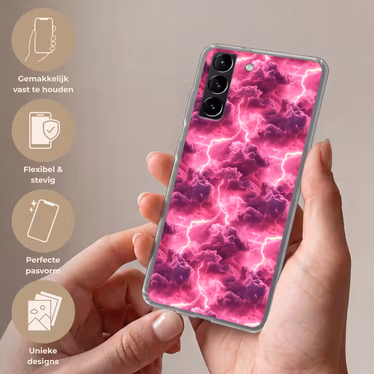 Telefoonhoesje Softcase - Roze - Onweer - Wolken — 3