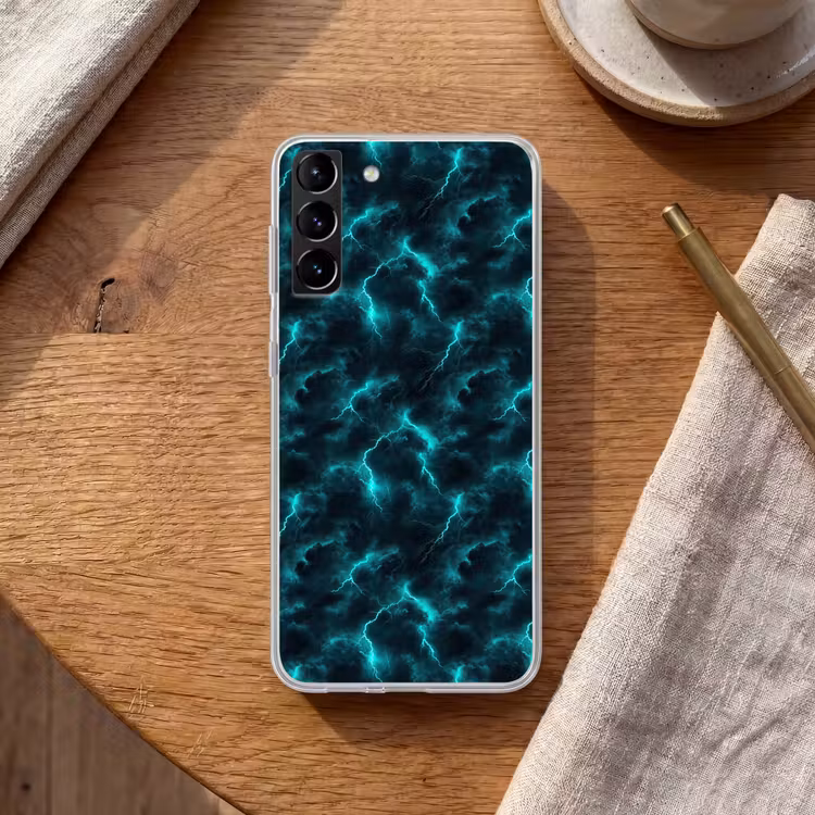 Telefoonhoesje Softcase - Turquoise - Bliksem - Wolken — 1