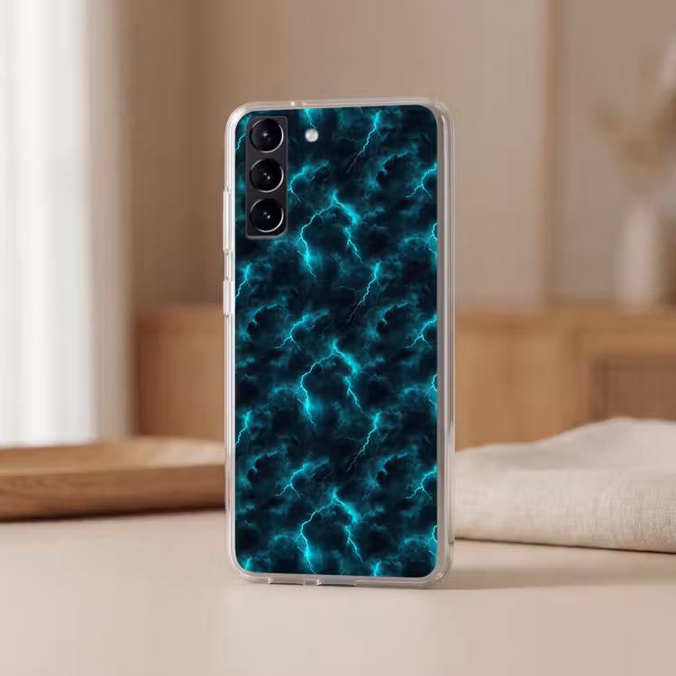 Telefoonhoesje Softcase - Turquoise - Bliksem - Wolken — 2