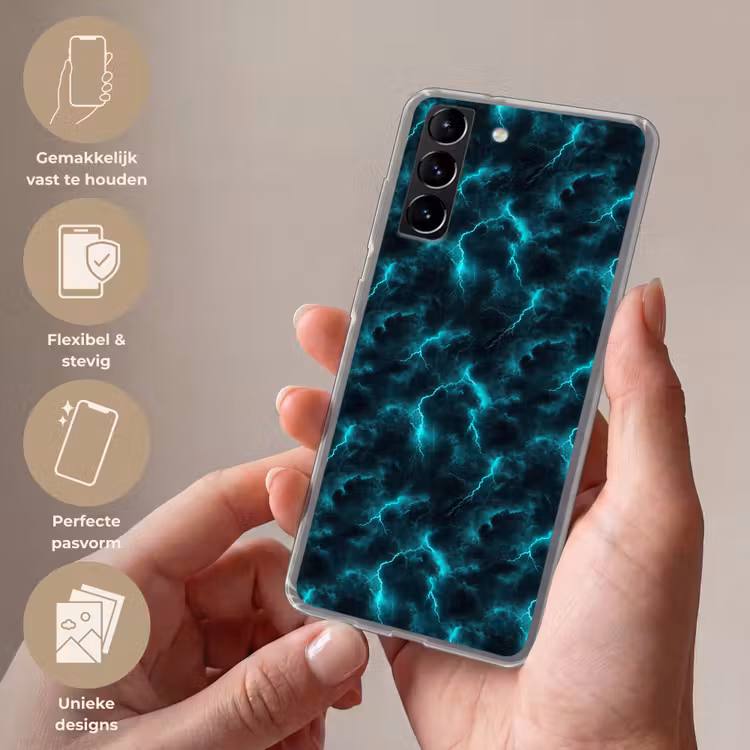 Telefoonhoesje Softcase - Turquoise - Bliksem - Wolken — 3