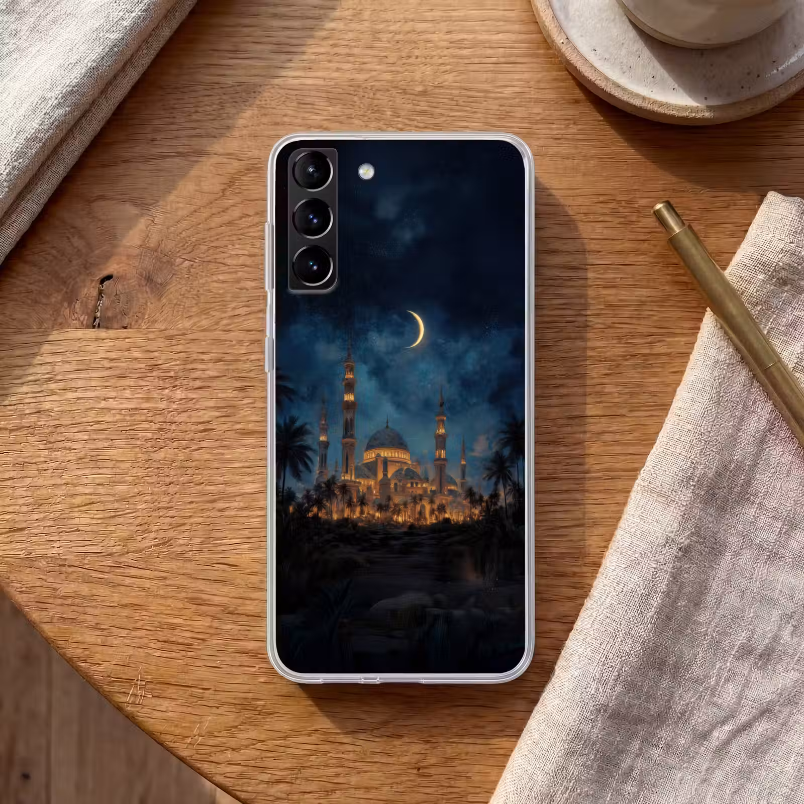 Telefoonhoesje Softcase - Sterrenhemel - Maan - Palmbomen - Moskee — 1
