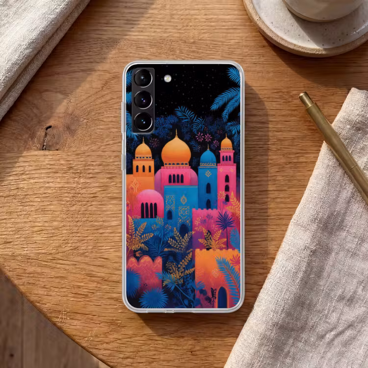 Telefoonhoesje Softcase - Kleurrijk - Stad - Nacht - Islamitisch — 1