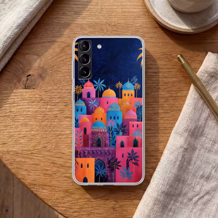 Telefoonhoesje Softcase - Kleurrijke gebouwen - Avondlicht - Islamitisch — 1