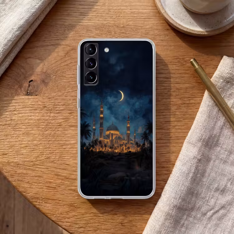 Telefoonhoesje Softcase - Sterrenhemel - Maan - Palmbomen - Moskee — 1