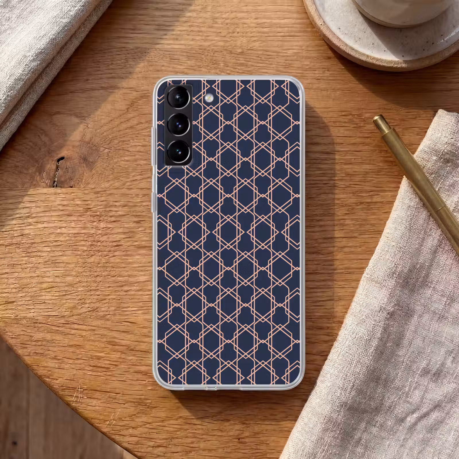 Telefoonhoesje Softcase - Modern - Patroon - Donkerblauw - Roze — 1