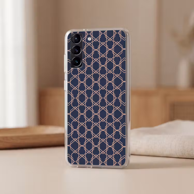 Telefoonhoesje Softcase - Modern - Patroon - Donkerblauw - Roze — 2