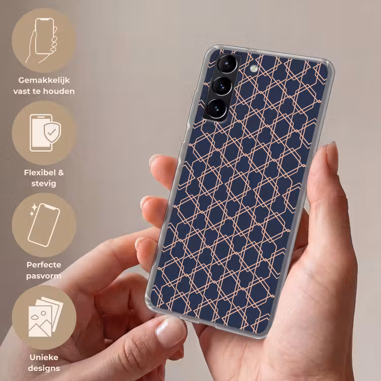 Telefoonhoesje Softcase - Modern - Patroon - Donkerblauw - Roze — 3