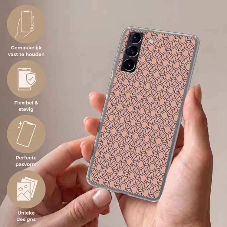 Telefoonhoesje Softcase - Strak - Patroon - Roze - Donkerblauw — 3