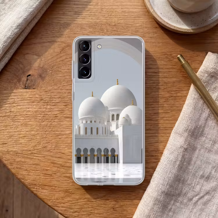 Telefoonhoesje Softcase - Witte koepels - Helderblauwe lucht - Islamitisch — 1