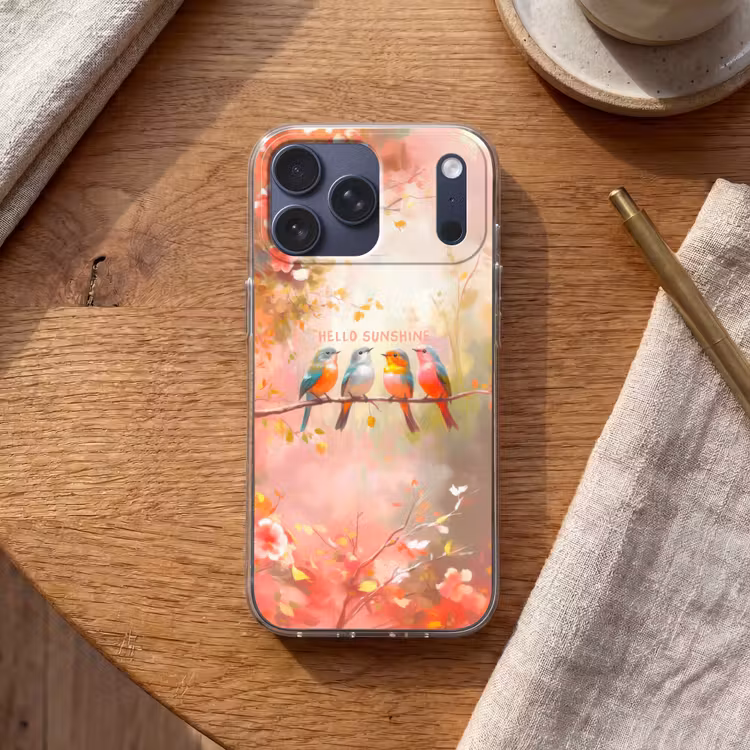 Telefoonhoesje Softcase - Vogels - Tak - Quote - Roze — 2