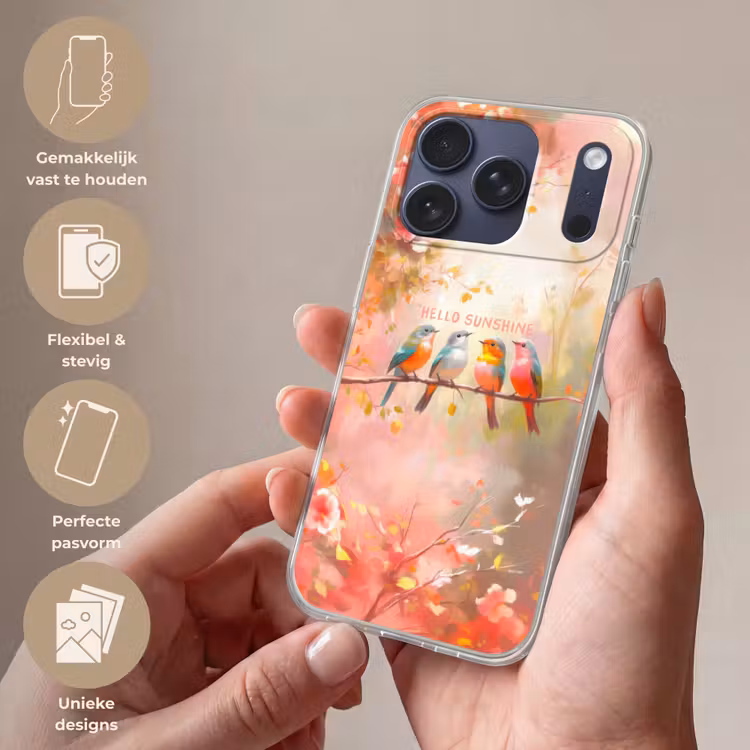 Telefoonhoesje Softcase - Vogels - Tak - Quote - Roze — 4