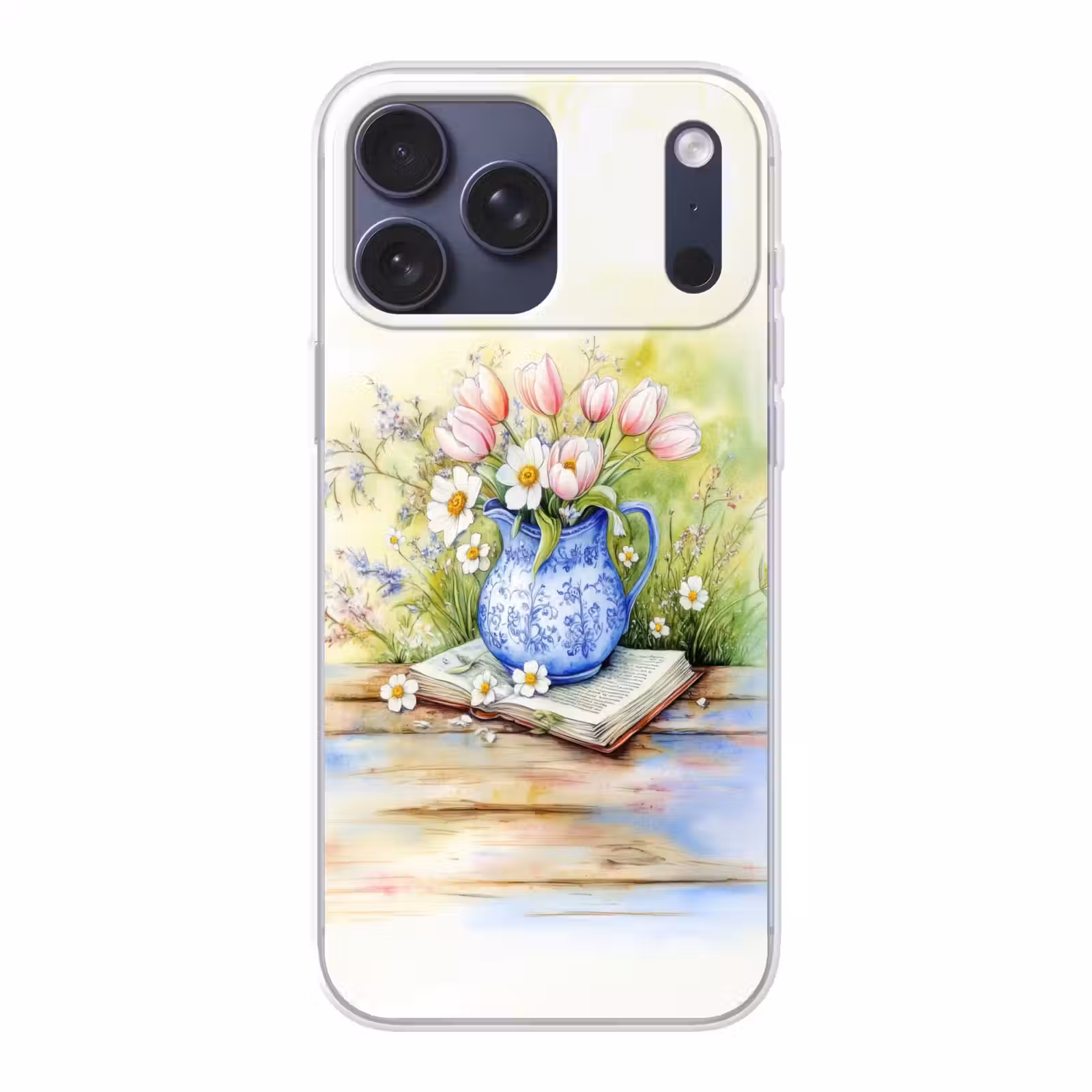 Telefoonhoesje Softcase - Vaas - Delftsblauw - Madeliefjes — 1