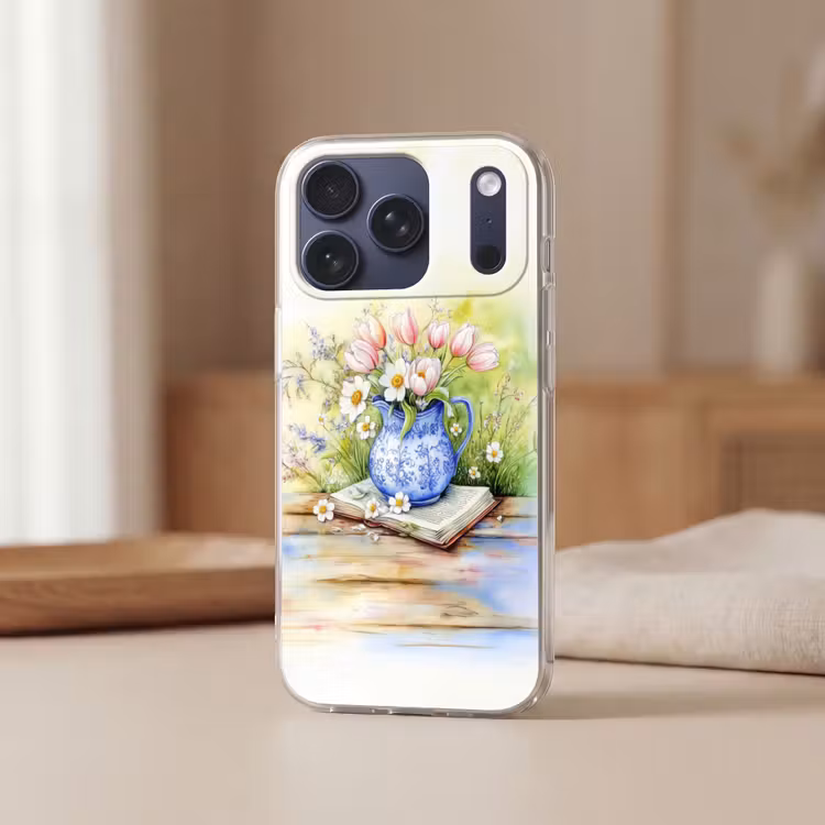 Telefoonhoesje Softcase - Vaas - Delftsblauw - Madeliefjes — 3