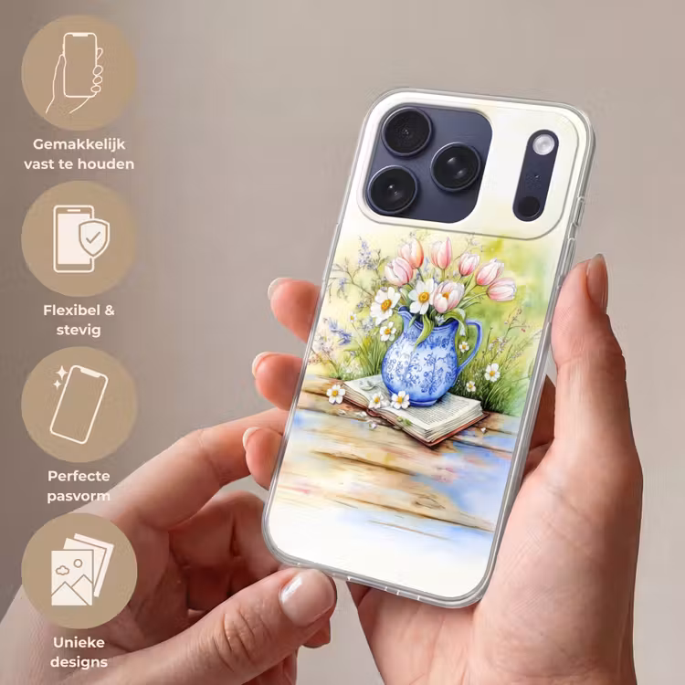 Telefoonhoesje Softcase - Vaas - Delftsblauw - Madeliefjes — 4