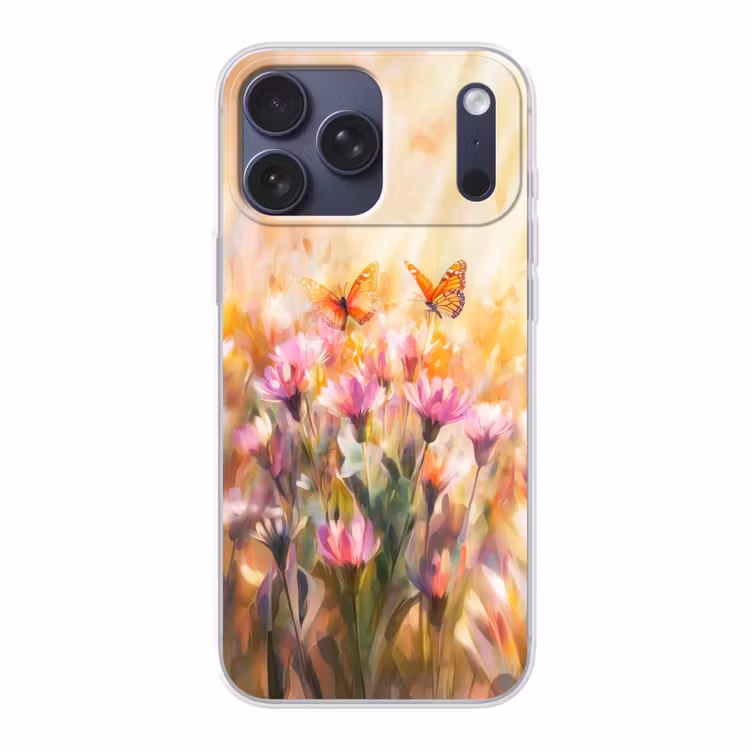 Telefoonhoesje Softcase - Vlinders - Oranje - Bloemen — 1