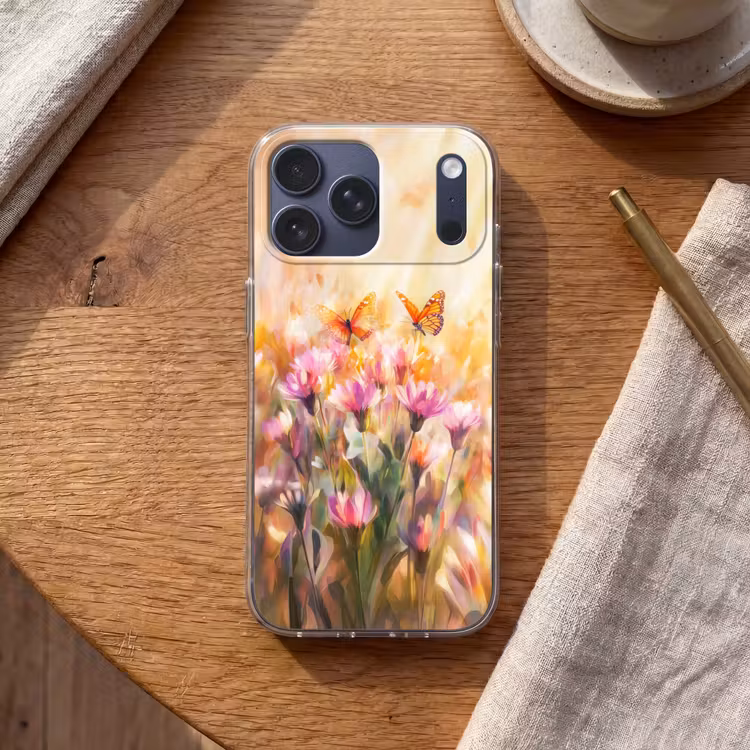 Telefoonhoesje Softcase - Vlinders - Oranje - Bloemen — 2