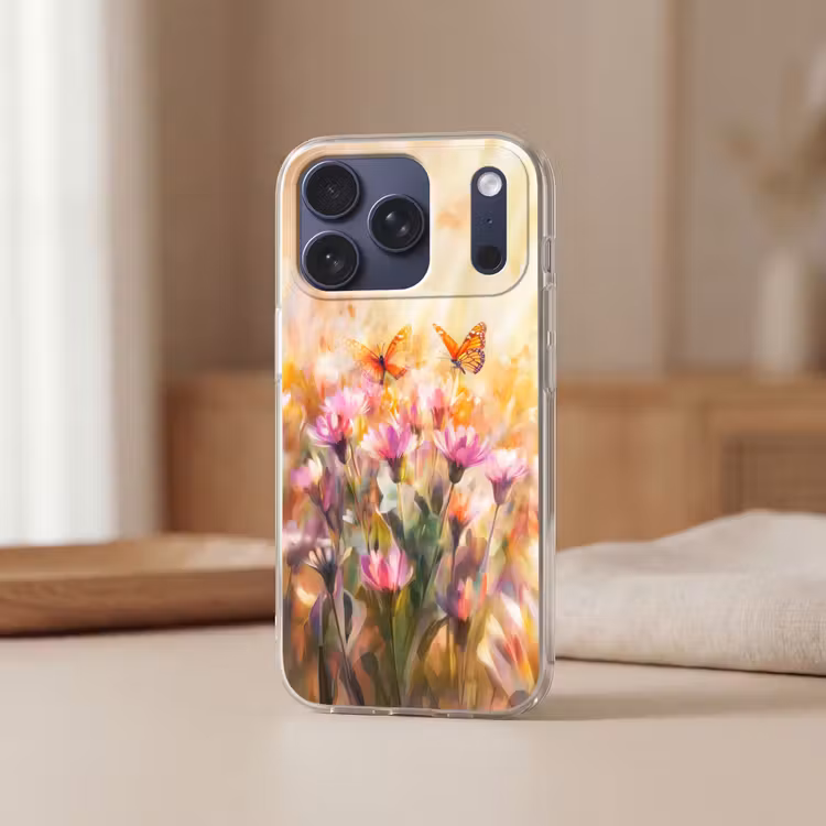 Telefoonhoesje Softcase - Vlinders - Oranje - Bloemen — 3