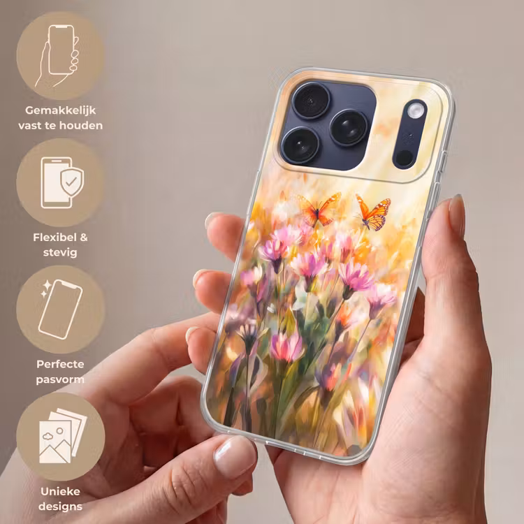 Telefoonhoesje Softcase - Vlinders - Oranje - Bloemen — 4