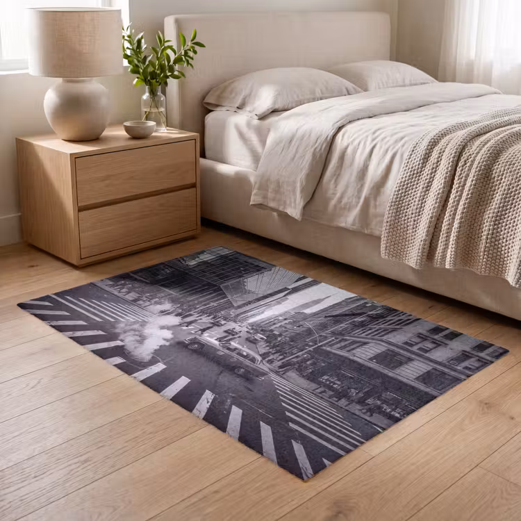 Vloerkleed - Stad - Straat - Gebouwen - Verkeer - Zwart-wit — 5