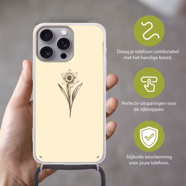 Telefoonhoesje met koord - Zwart - Narcis - Illustratie — 4