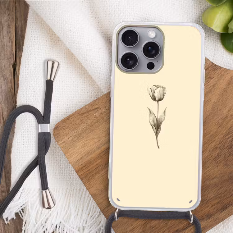Telefoonhoesje met koord - Illustratie - Tulp - Zwart — 3