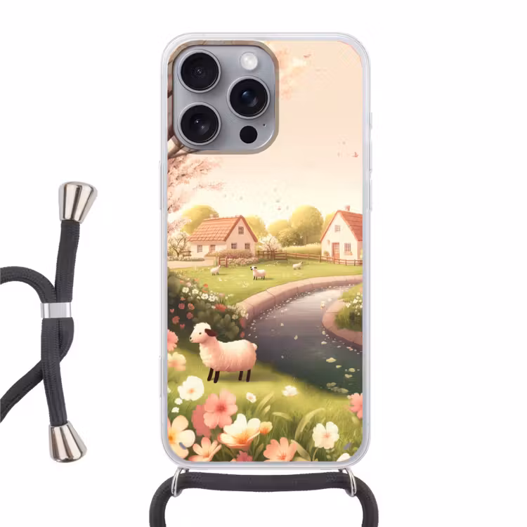 Telefoonhoesje met koord - Schapen - Huisje - Platteland — 1