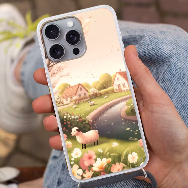 Telefoonhoesje met koord - Schapen - Huisje - Platteland — 2