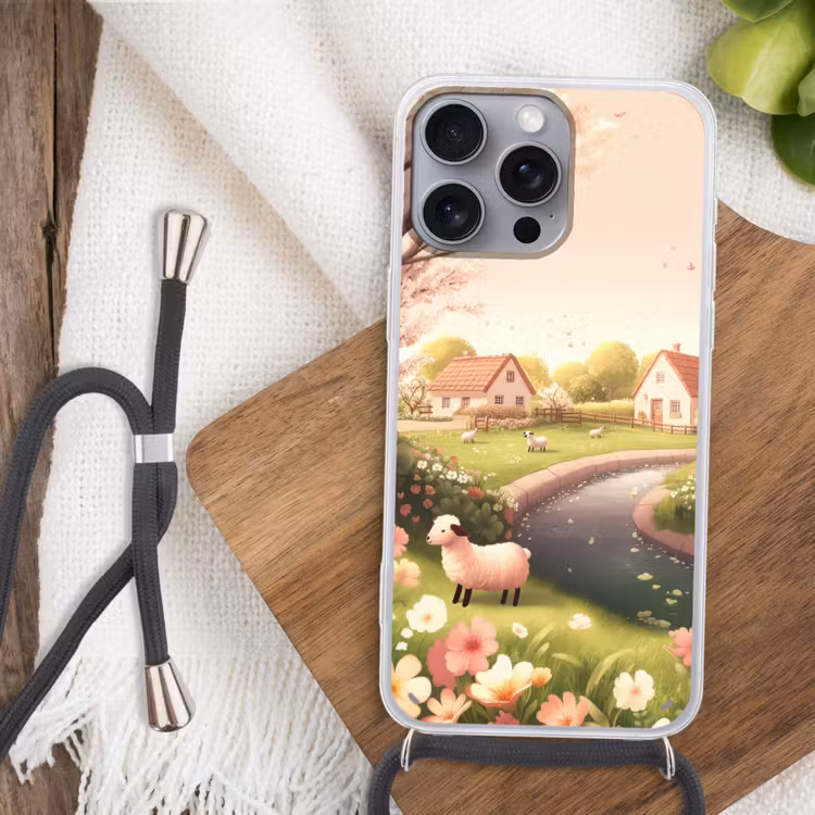 Telefoonhoesje met koord - Schapen - Huisje - Platteland — 3