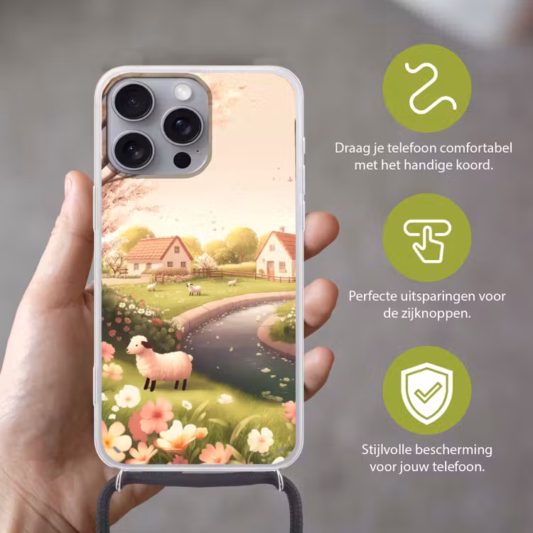 Telefoonhoesje met koord - Schapen - Huisje - Platteland — 4