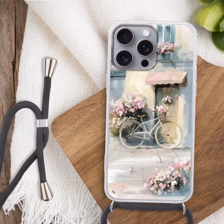 Telefoonhoesje met koord - Fiets - Pastelkleuren - Bloemen — 3