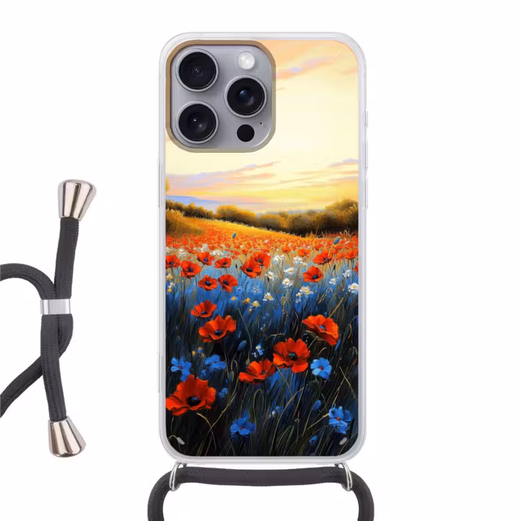 Telefoonhoesje met koord - Klaproos - Bloemenveld - Kleurrijk — 1