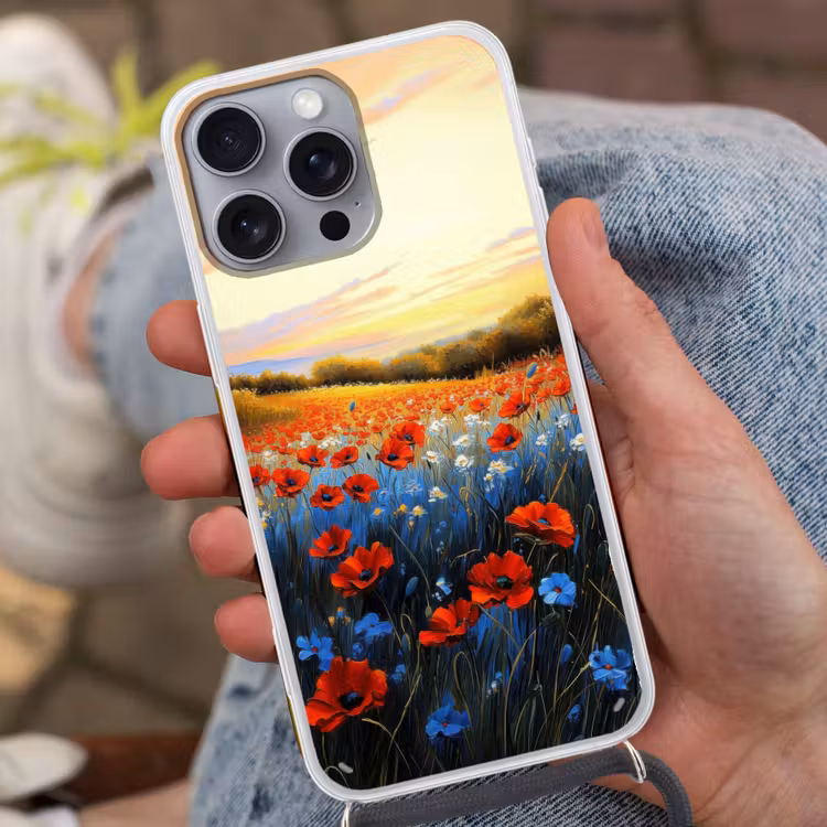 Telefoonhoesje met koord - Klaproos - Bloemenveld - Kleurrijk — 2