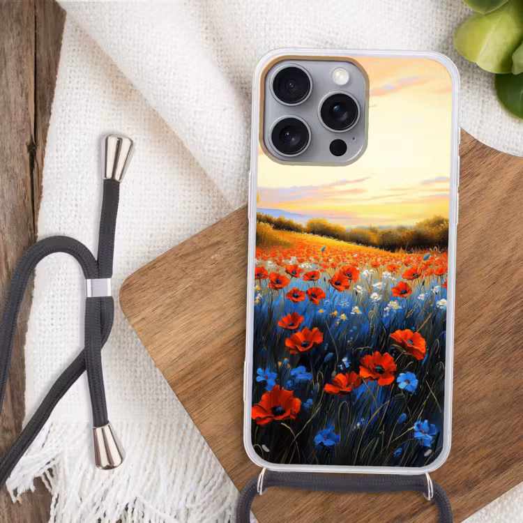 Telefoonhoesje met koord - Klaproos - Bloemenveld - Kleurrijk — 3