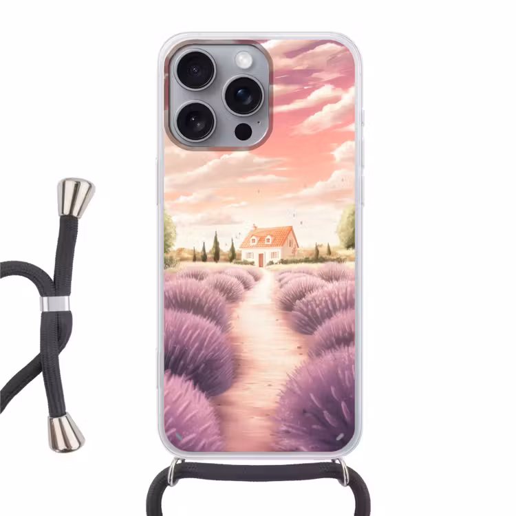 Telefoonhoesje met koord - Lavendelveld - Huis - Paars — 1