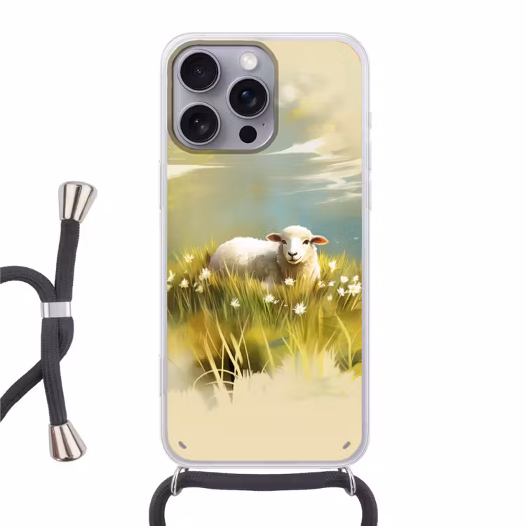 Telefoonhoesje met koord - Schaap - Weide - Groen — 1
