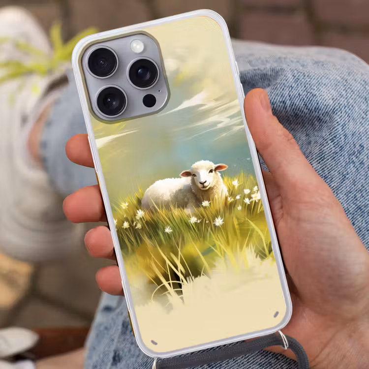 Telefoonhoesje met koord - Schaap - Weide - Groen — 2