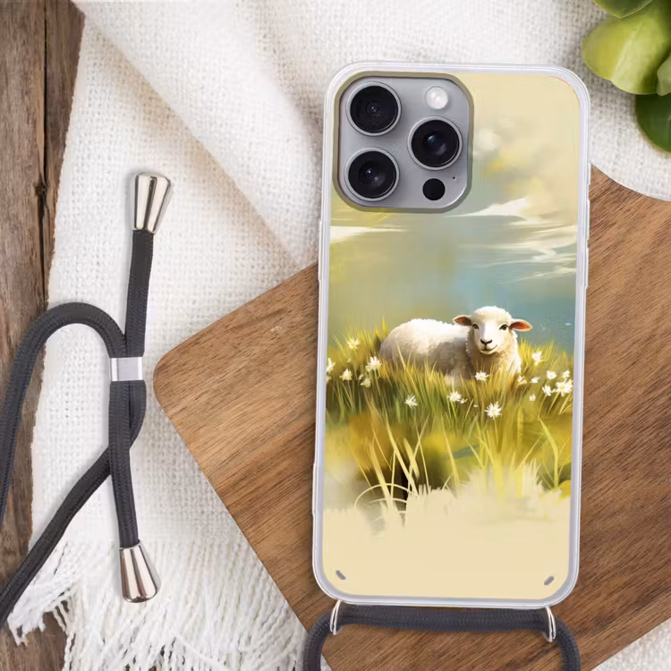 Telefoonhoesje met koord - Schaap - Weide - Groen — 3