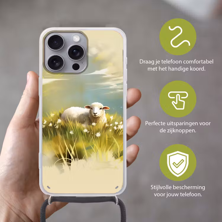 Telefoonhoesje met koord - Schaap - Weide - Groen — 4