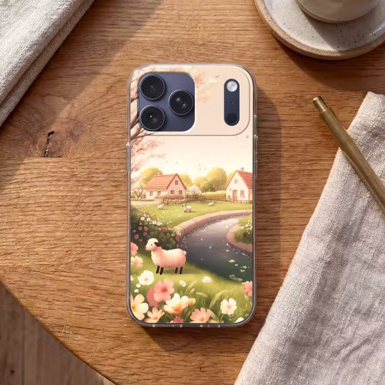 Telefoonhoesje Softcase - Schapen - Huisje - Platteland — 2
