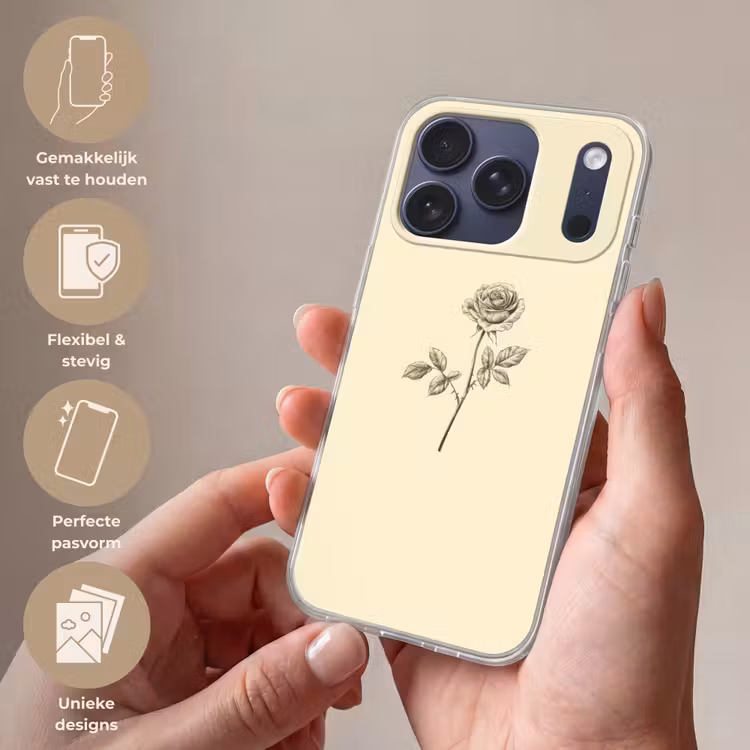 Telefoonhoesje Softcase - Illustratie - Zwart - Roos — 4