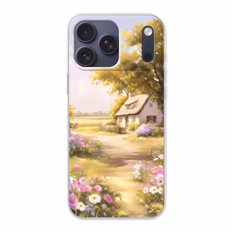 Telefoonhoesje Softcase - Huisje - Hout - Bloemen — 1