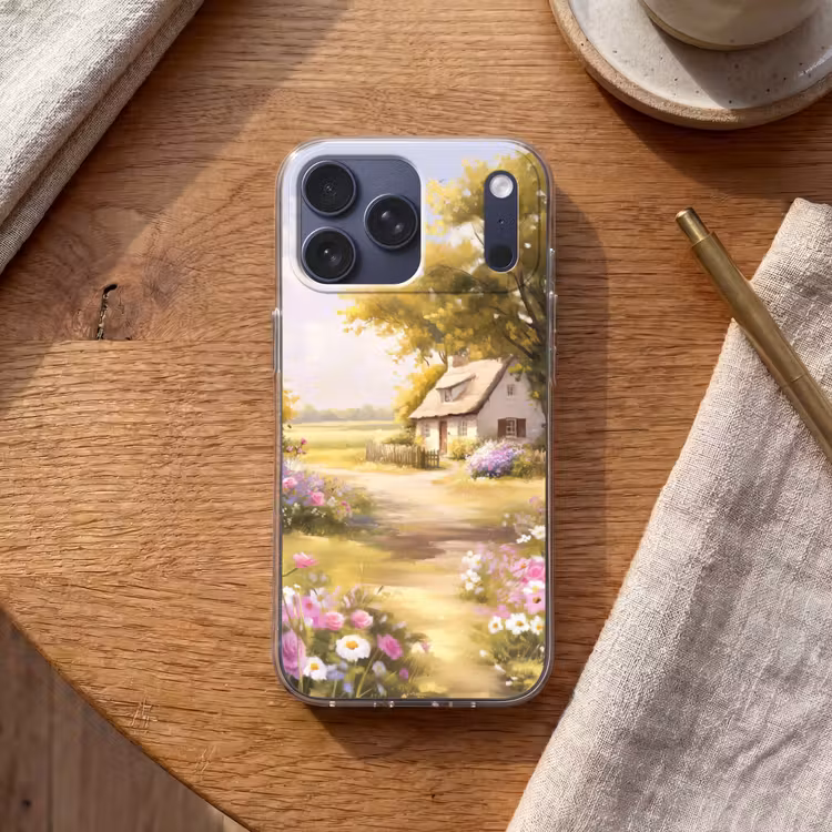 Telefoonhoesje Softcase - Huisje - Hout - Bloemen — 2