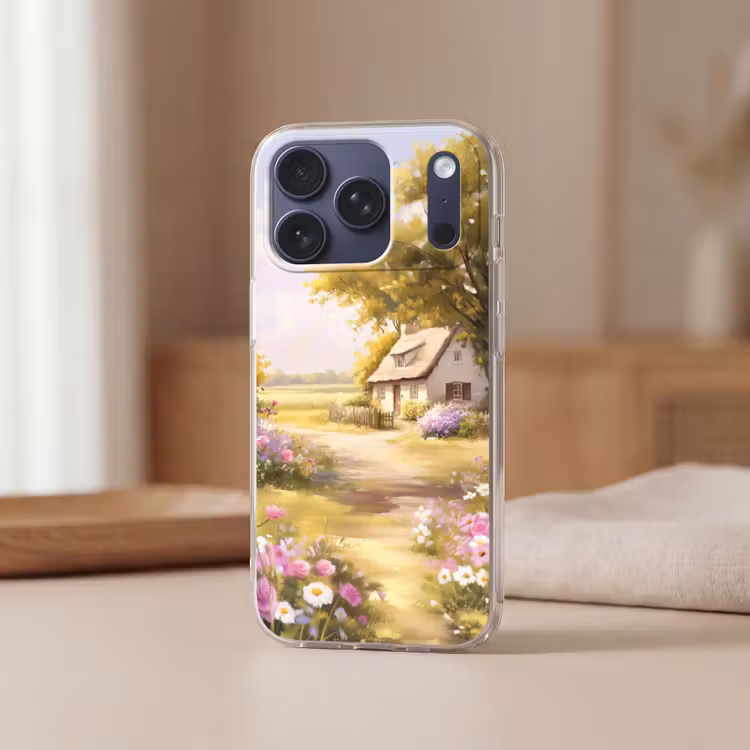 Telefoonhoesje Softcase - Huisje - Hout - Bloemen — 3