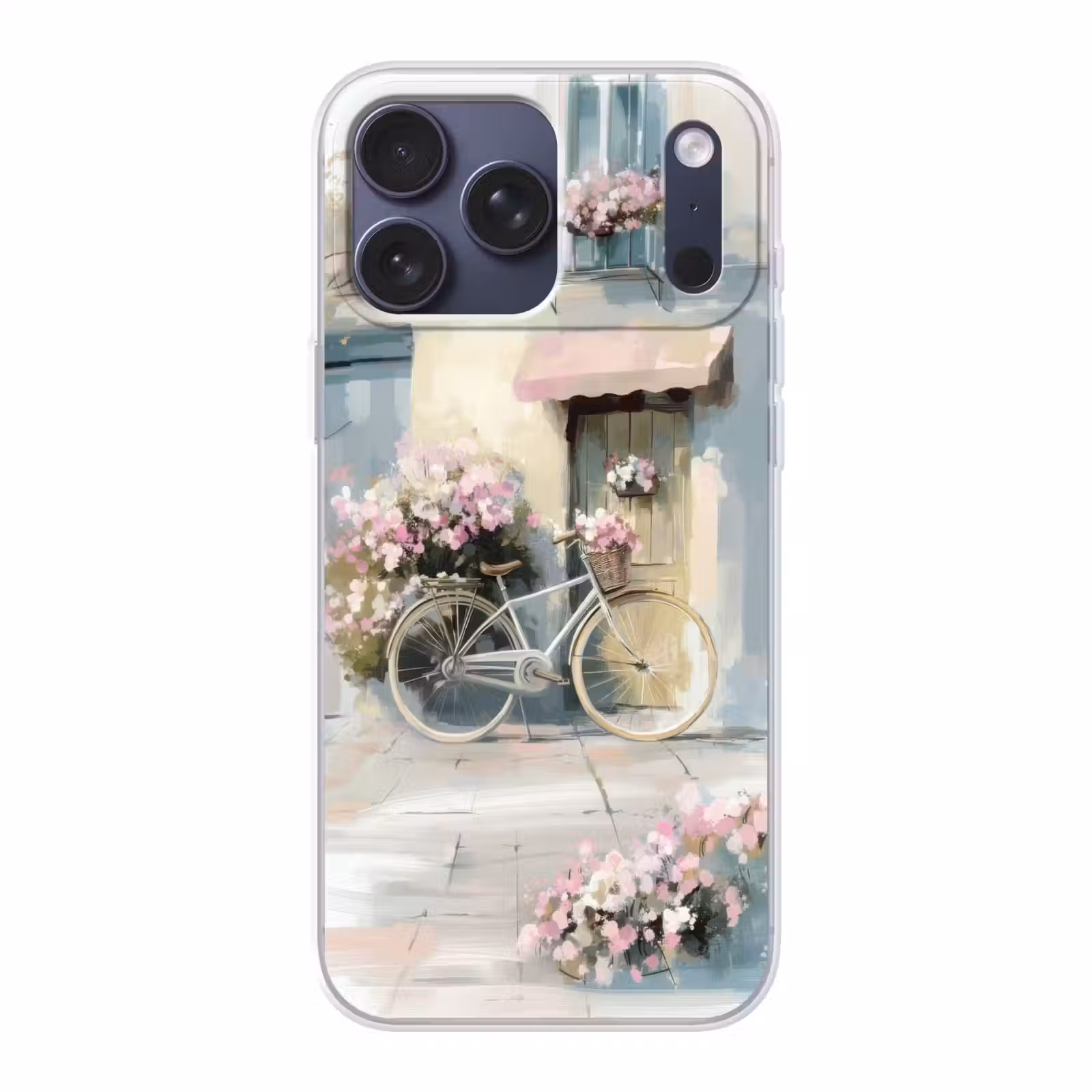 Telefoonhoesje Softcase - Fiets - Pastelkleuren - Bloemen — 1