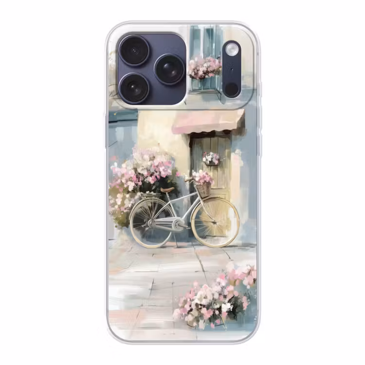 Telefoonhoesje Softcase - Fiets - Pastelkleuren - Bloemen — 1