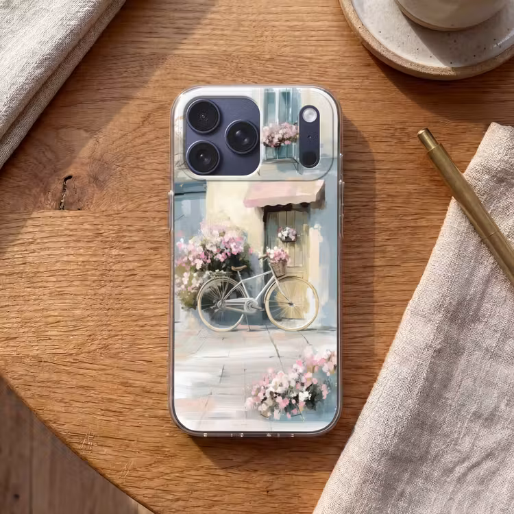 Telefoonhoesje Softcase - Fiets - Pastelkleuren - Bloemen — 2