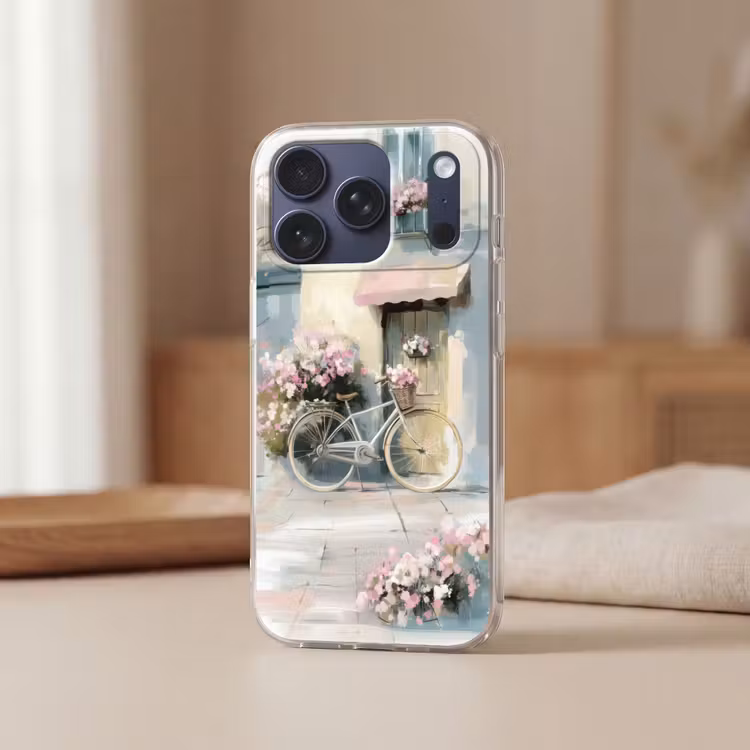 Telefoonhoesje Softcase - Fiets - Pastelkleuren - Bloemen — 3