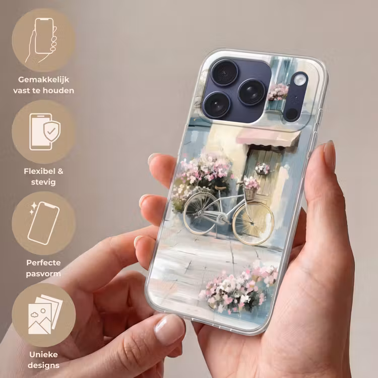 Telefoonhoesje Softcase - Fiets - Pastelkleuren - Bloemen — 4