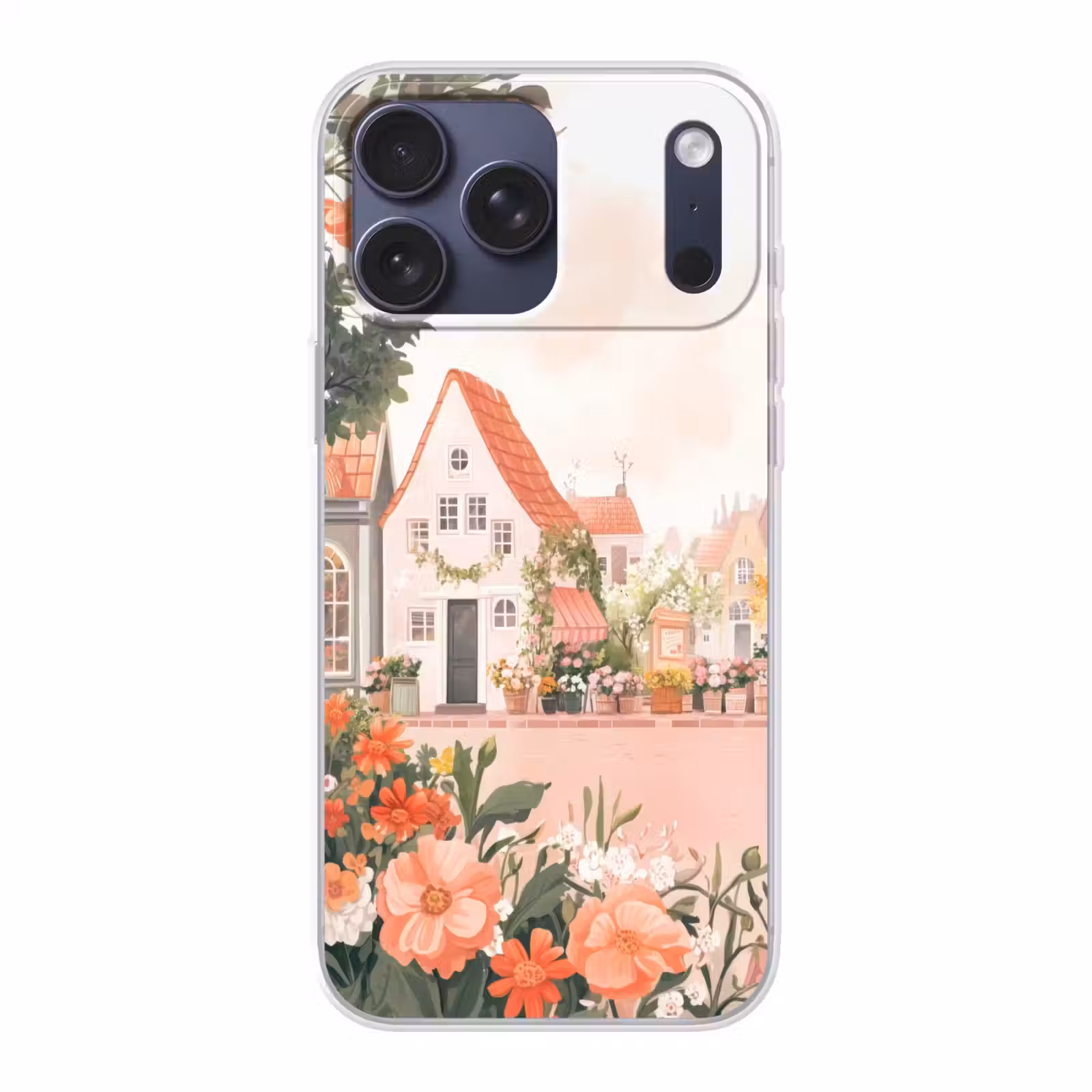 Telefoonhoesje Softcase - Bloemen - Huizen - Dorp — 1