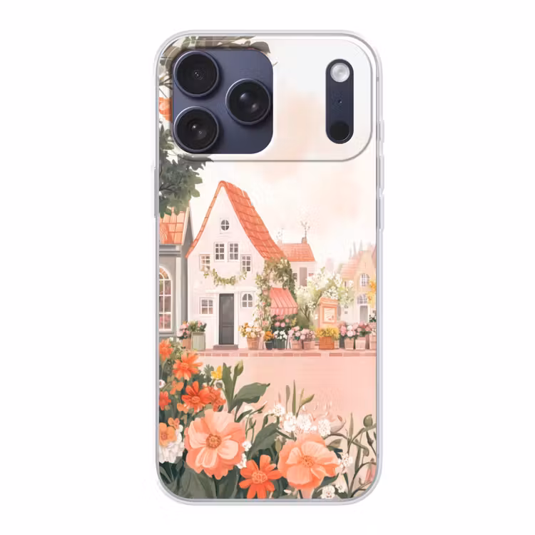 Telefoonhoesje Softcase - Bloemen - Huizen - Dorp — 1
